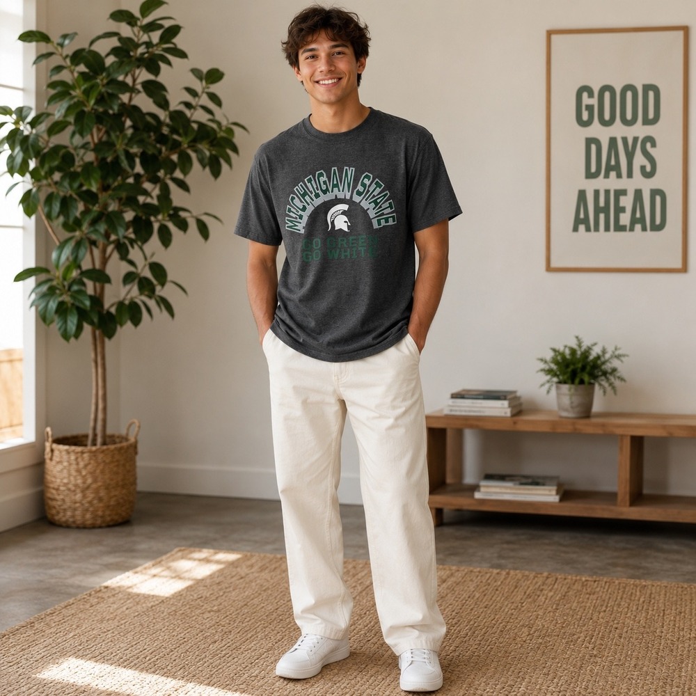 Michigan State Spartans NCAA Graphic T Shirt Mens Large NWT Gray Go Green Tee